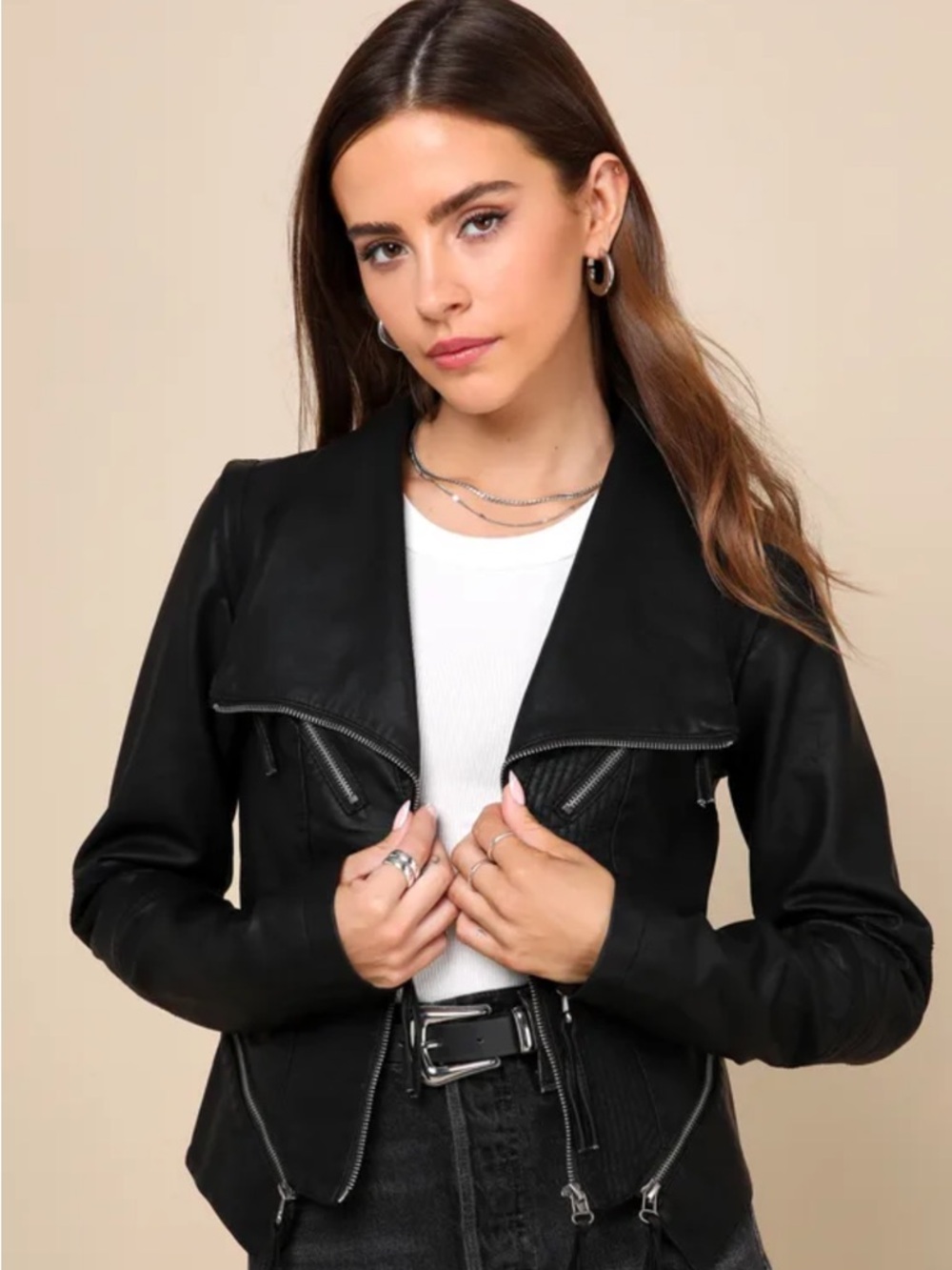 Women's Black Faux Leather Moto Jacket